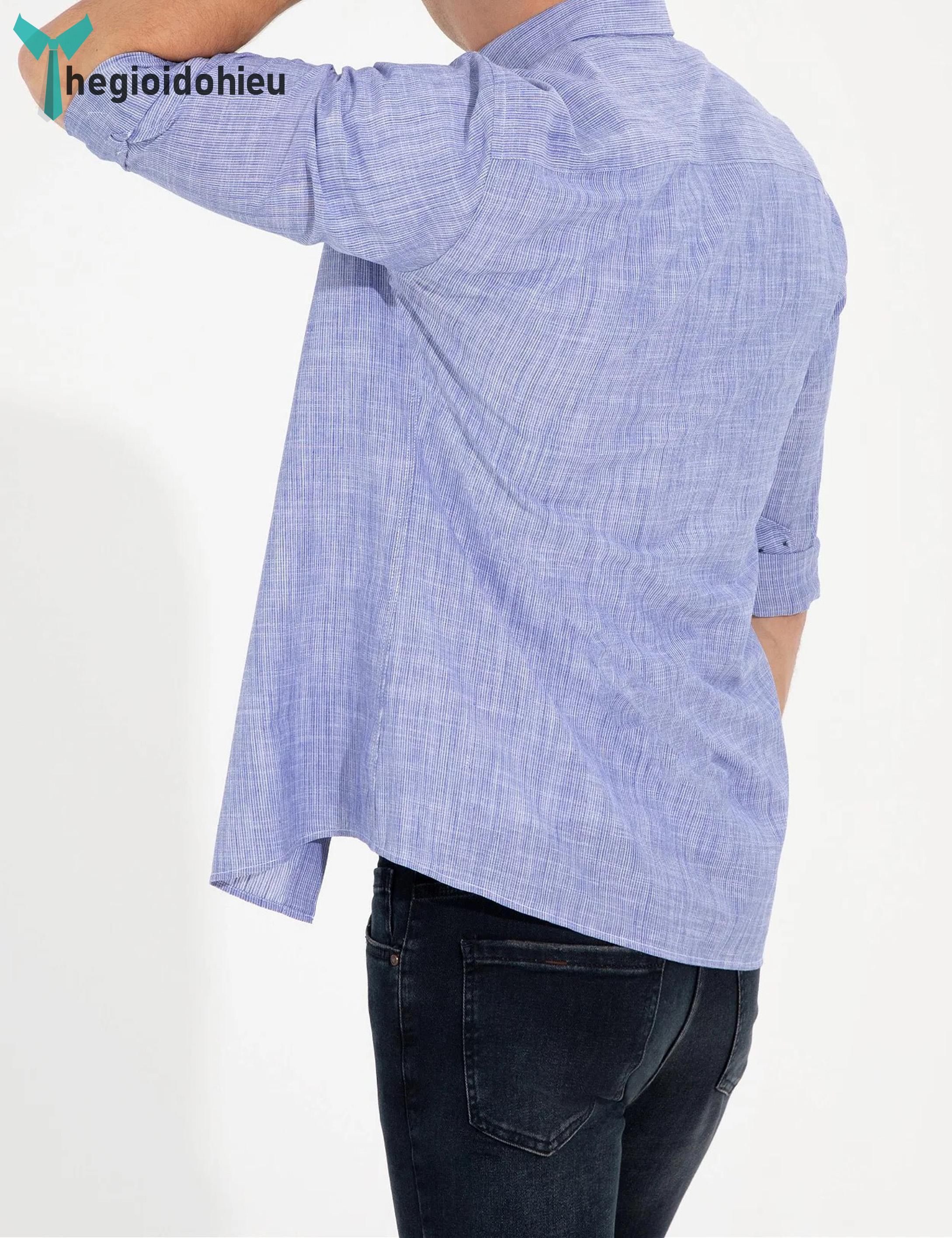 Áo sơ mi nam dài tay Pierre Cadin PCLShirt158 (Xanh dương sọc) - Hàng nhập khẩu - Có túi - Xanh dương sọc