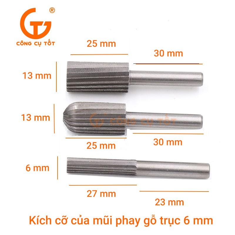 Bộ 6 mũi phay tạo hình gỗ trục 6mm