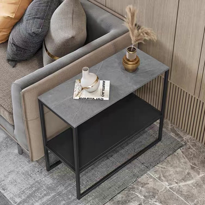 Bàn Trà Phụ Mặt Đá Vân Cẩm Thạch Hiện Đại, Kệ Sofa Để Đồ Phòng Khách 2 Tầng Khung Thép Thời Trang Decor Đẹp