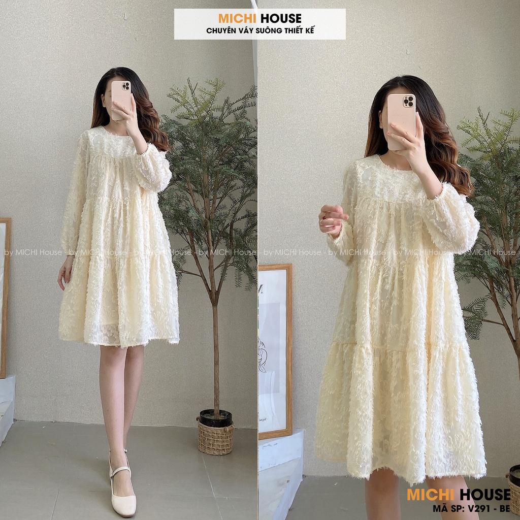 Đầm Suông Babydoll Đỏ Kem MICHI House Váy Xuông Rộng Dài tay Cổ tròn Freesize Dễ Mặc Xinh V291