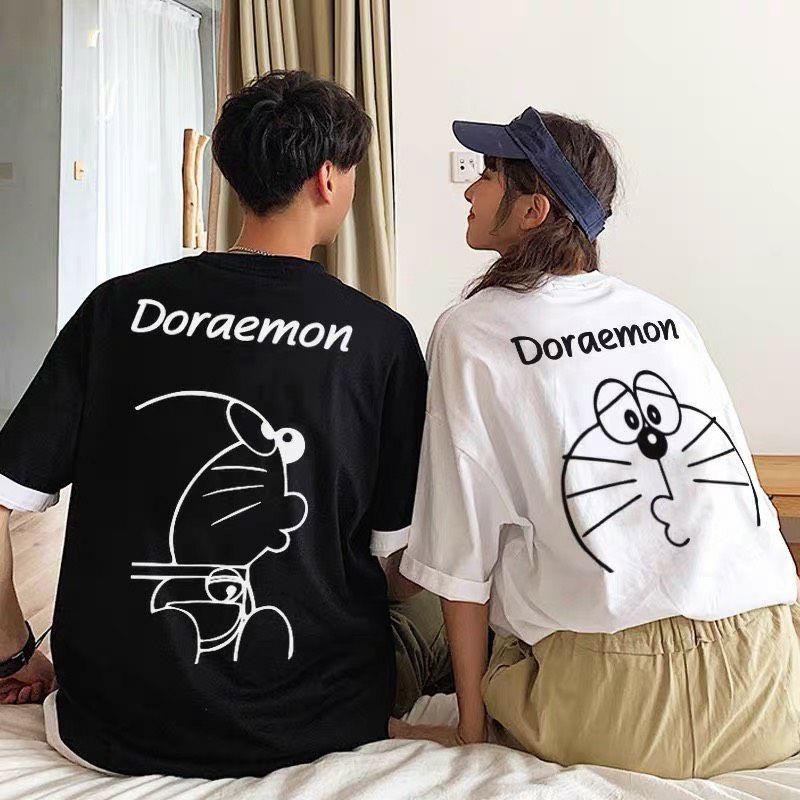 Áo thun Doremon Unisex đen trắng Doraemon Cotton CVC kháng khuẩn khử mùi bản oversize tay lỡ