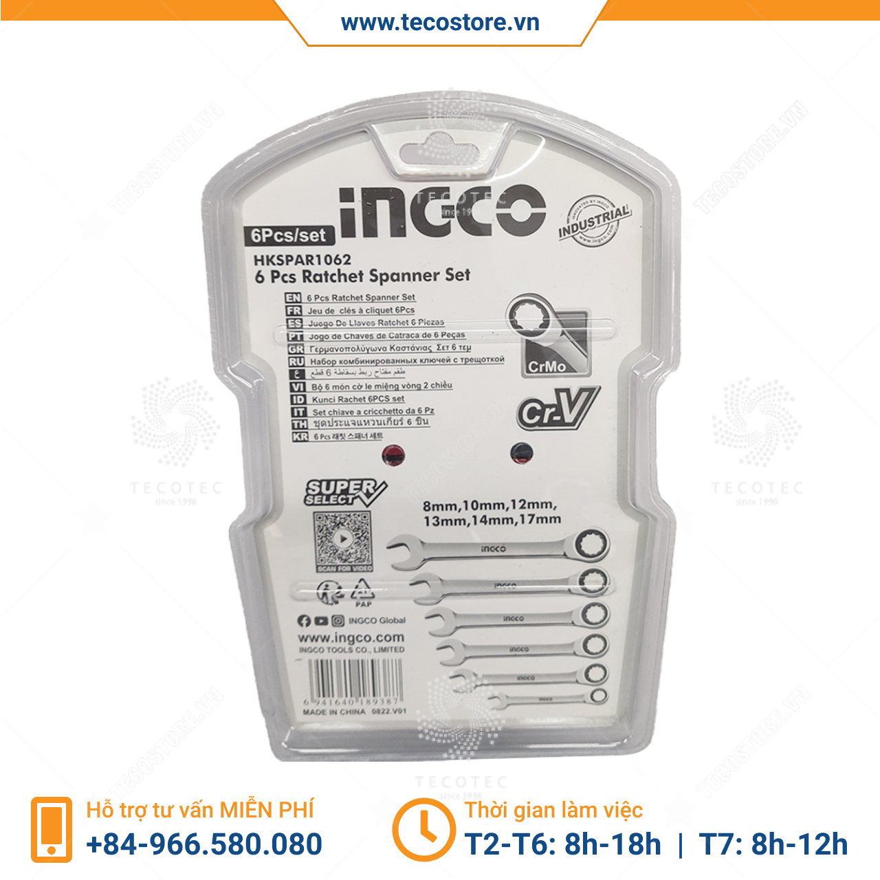 Bộ cờ lê vòng miệng 6 chi tiết INGCO HKSPAR1062