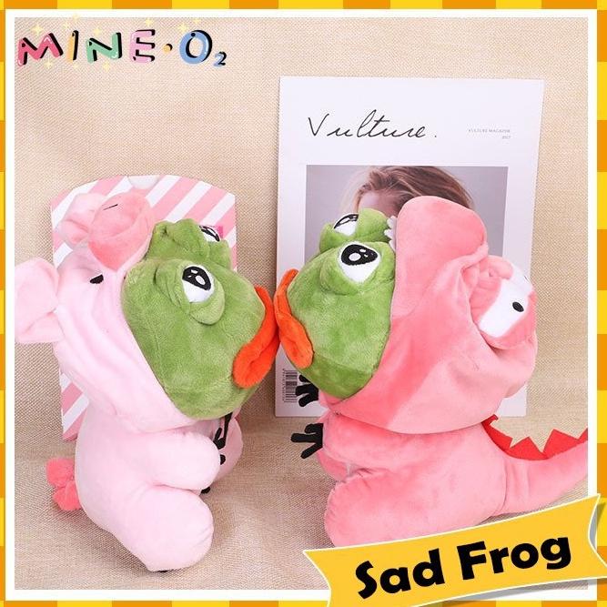 Gấu bông ếch Pepe cosplay heo và khủng long hồng dễ thương Sad Frog 25cm NEOCI