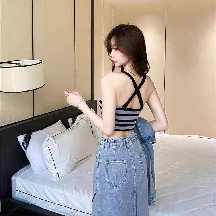 M173. Áo croptop cổ yếm nữ cá tính, áo nữ kiểu đẹp sang chảnh 2023