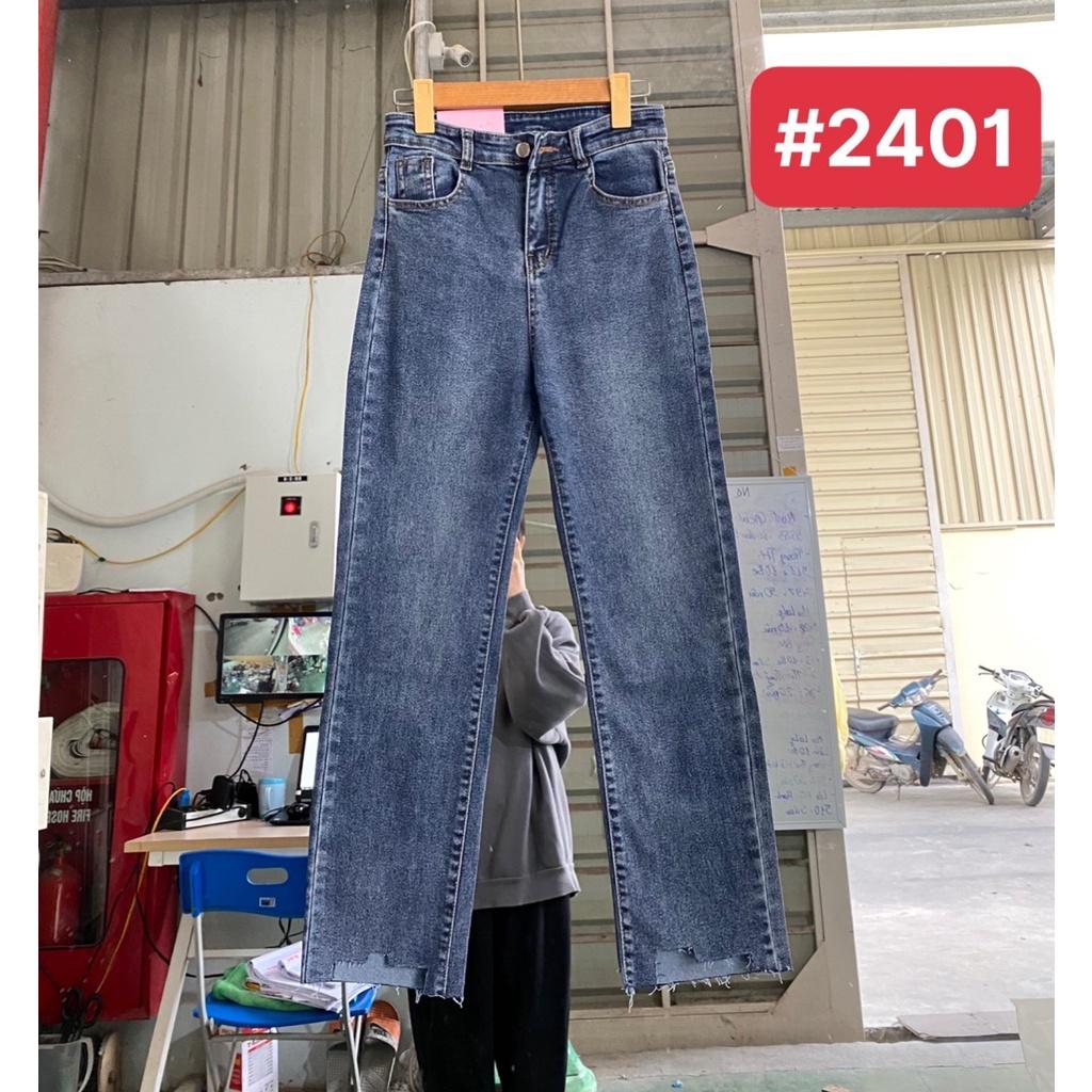 Quần Jean Nữ Ống Đứng Cạp Cao Gấu Rách Cá Tính ThunderUnisex Chất Vải Dày Dặn Mềm Mại Phong Cách Ulzzang Fullsize