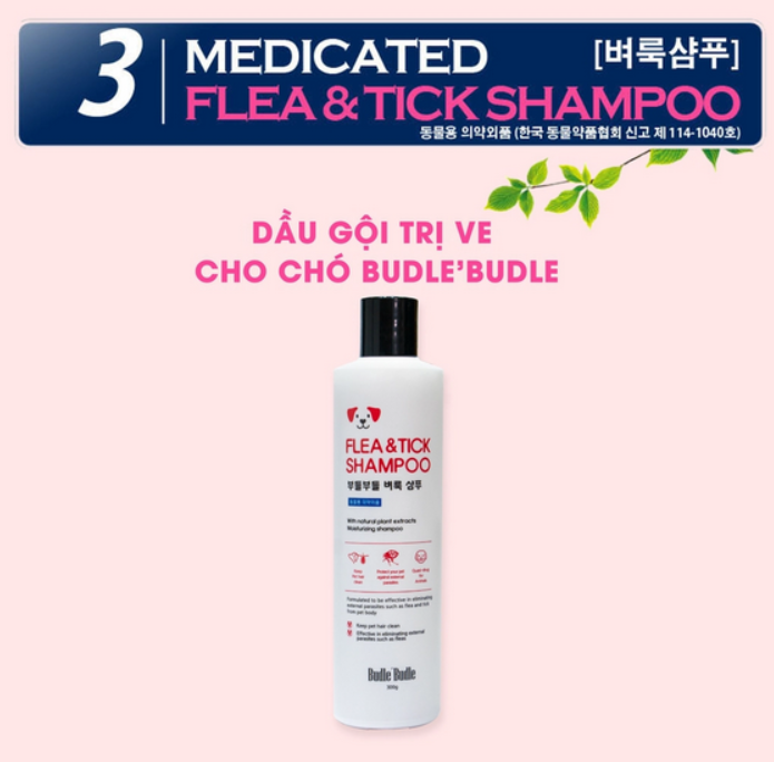 Sữa Tắm Trị Ve Cho Chó - Budle'Budle Flea &amp; Tick Shampoo Hàn Quốc - Dầu Gội Trị Ve Bọ Rận Cho Chó