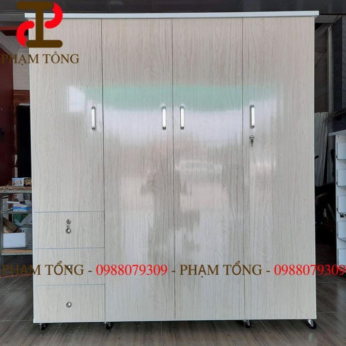 Tủ nhựa đài loan 4 cánh màu gỗ có  hộc kéo  Miễn phí giao hàng