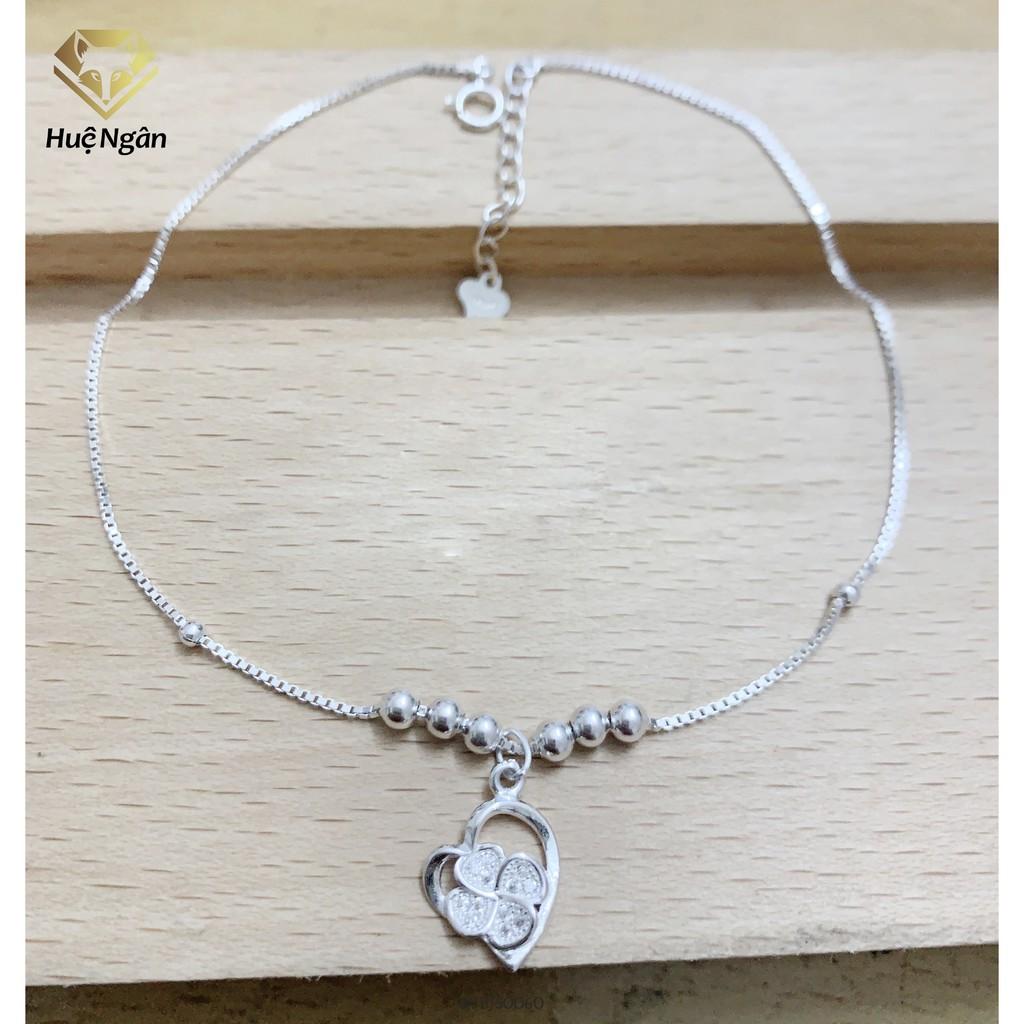 Lắc chân bạc Ý 925 Huệ Ngân -Cỏ bốn lá và tim RYBJ50060