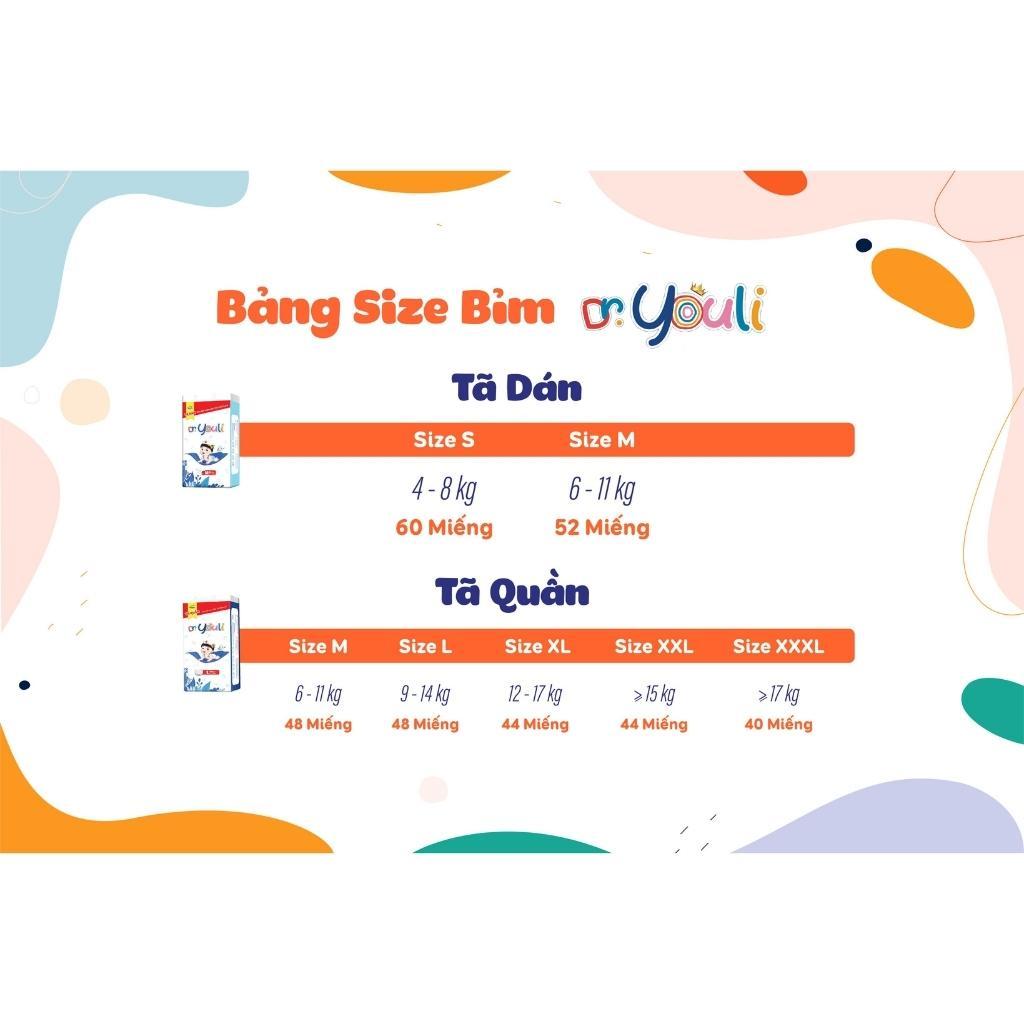 Combo 2 Bịch Tã Bỉm Dán/Quần Dr. YOULI Đai Chun Mềm Mại, Mỏng Nhẹ Siêu Thấm Hút Đủ Size S - 3XL Cho Bé 4kg - 20kg