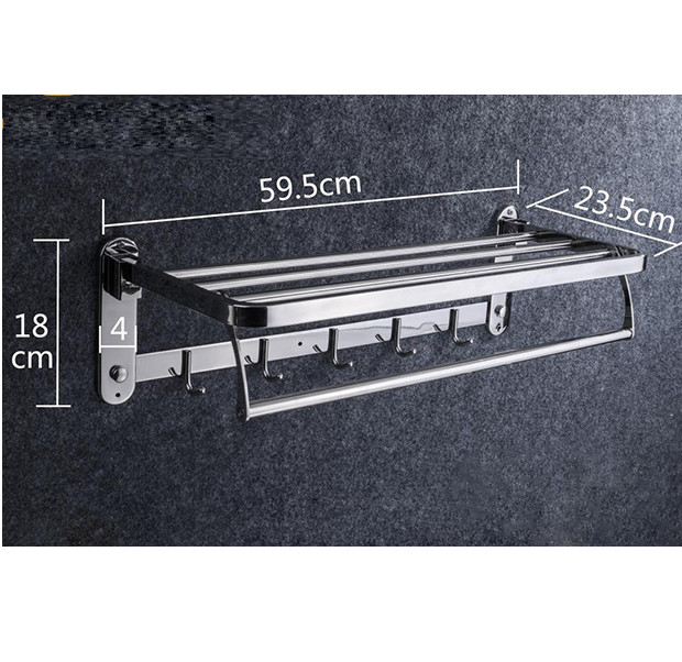 GIÁ TREO KHĂN TẮM - VẮT KHĂN PHÒNG TẮM 2 TẦNG INOX SUS304 DÀY HÀNG XỊN CÓ THỂ GẤP ĐỨNG - BẢN DÀI 59cm