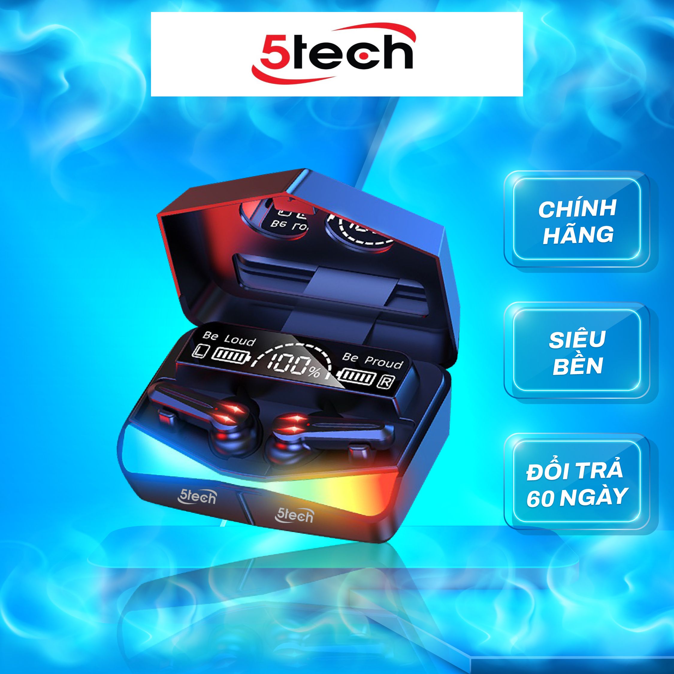 Tai nghe bluetooth 5TECH gaming monster hàng chính hãng, tai phone không dây pin trâu với màn hình LED tráng gương nghe nhạc cực hay