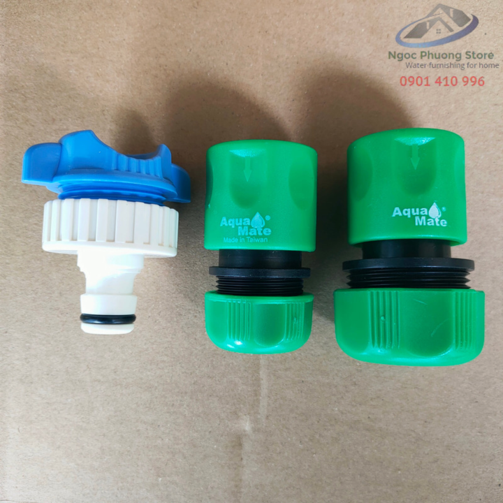 COMBO 3 Cút nối nhanh nối vòi nước không mỏ,ren và ống mềm làm vườn 14mm-21mm AQUAMATE ĐÀI LOAN – W3216 kèm W3130 và W3180
