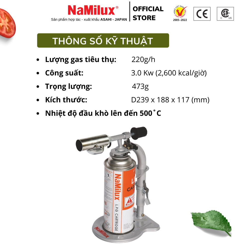 Đèn Khò Gas Đa Năng NaMilux │Có Hệ Thống Đánh Lửa Tự Động│Công Suất 3.0 Kw│Hàng Chính Hãng