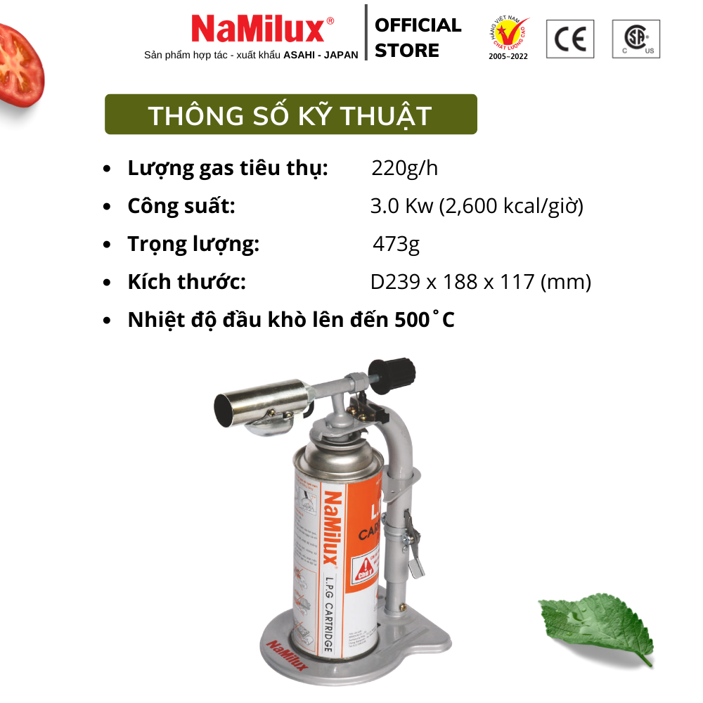 Hình ảnh Đèn Khò Gas Đa Năng NaMilux (Đèn Khò Đế)│Có Hệ Thống Đánh Lửa Tự Động│Công Suất 3.0 Kw│Hàng Chính Hãng