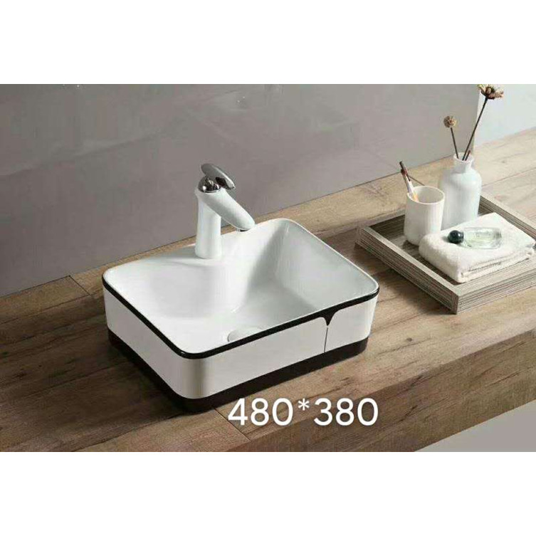 Chậu Lavabo đặt bàn viền đen trắng HCN_CHINOX