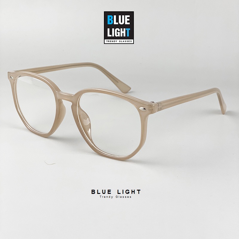 Gọng Kính Cận, Kính Giả Cận Chống UV Mắt Vuông Đơn Giản Lõi Thép Đen, Beige Hàn Quốc - BLUE LIGHT