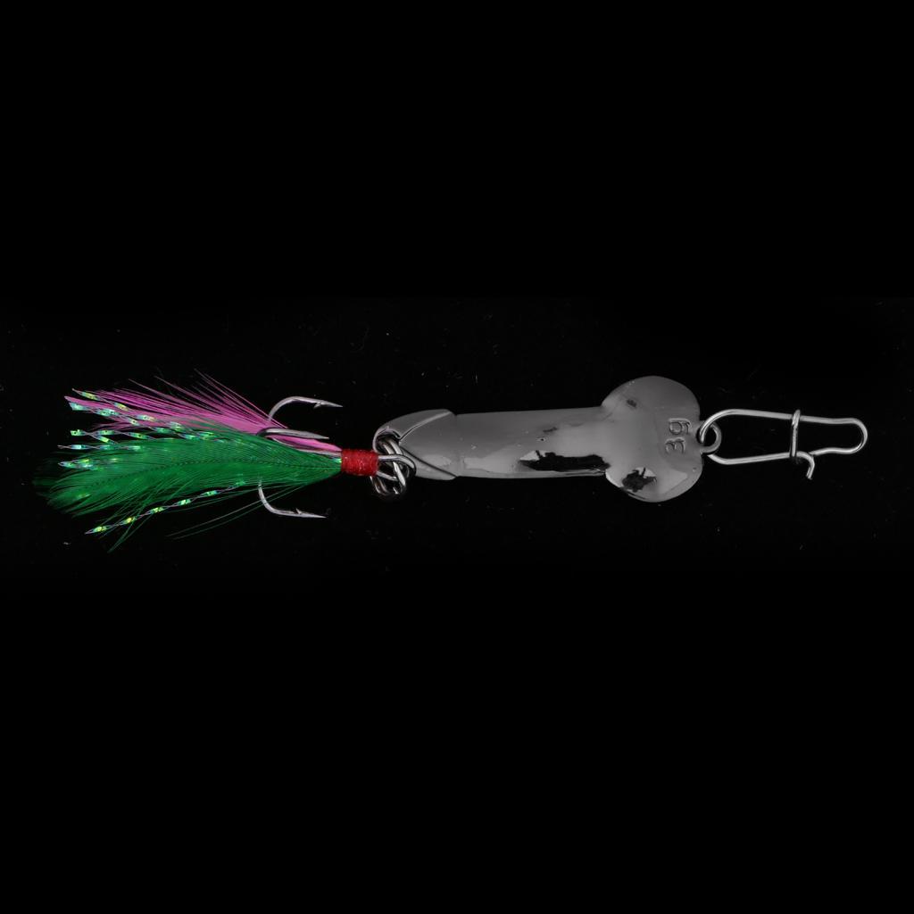 2 Counts Metal Fishing Lure Spoon with Feather Treble Hook Saltwater