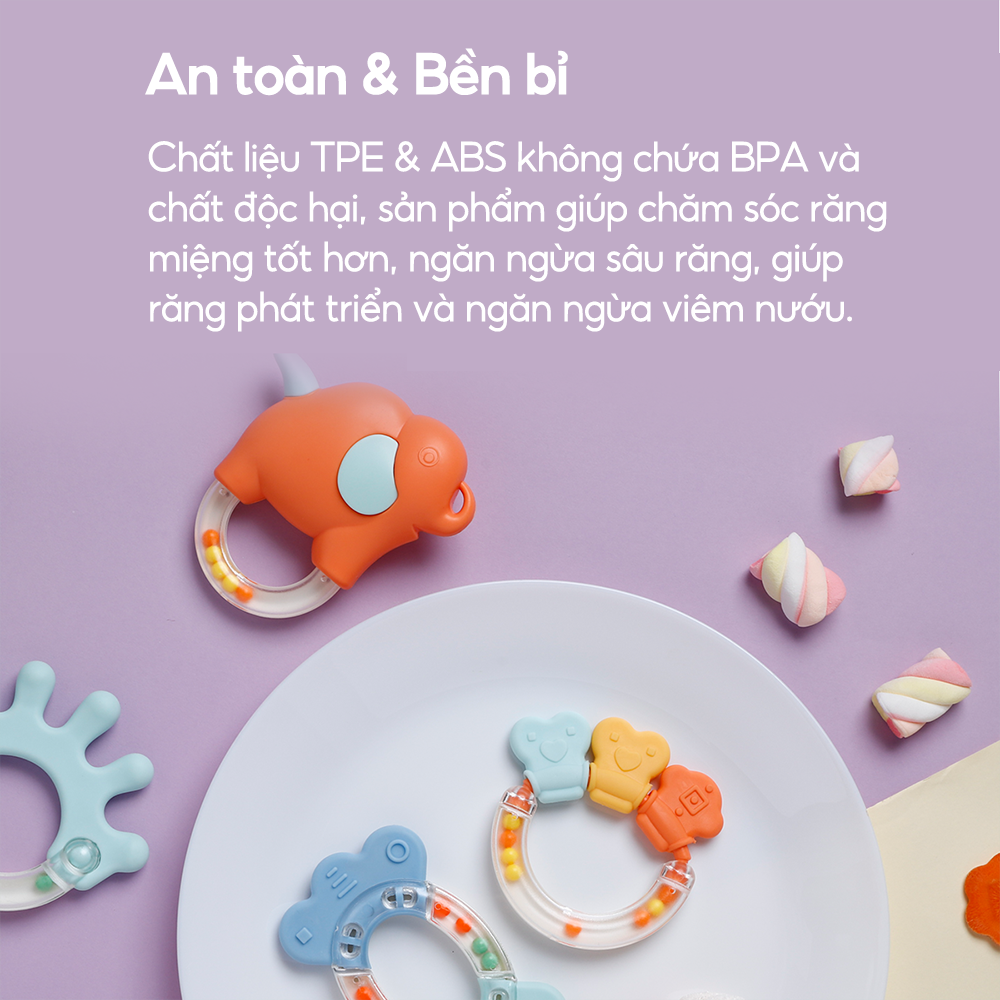 Hộp ngậm nướu kèm lục lạc cao cấp hỗ trợ phát triển răng miệng cho bé Alilo Rattles Teether Set 10PCS/SET C1-10 - Hàng chính hãng - An toàn chất lượng quốc tế