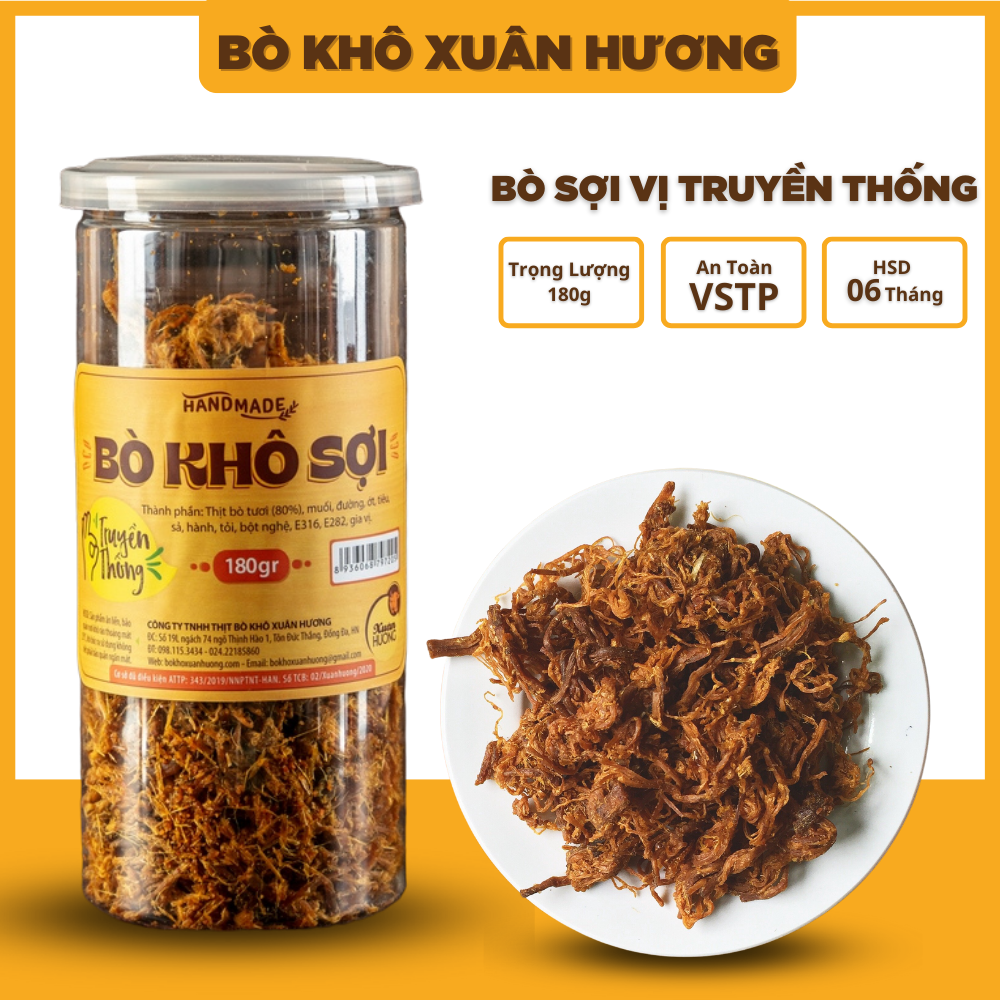 Khô bò khô sợi loại 1, thịt bò khô xé sợi vị truyền thống đặc biệt Xuân Hương siêu ngon 180g