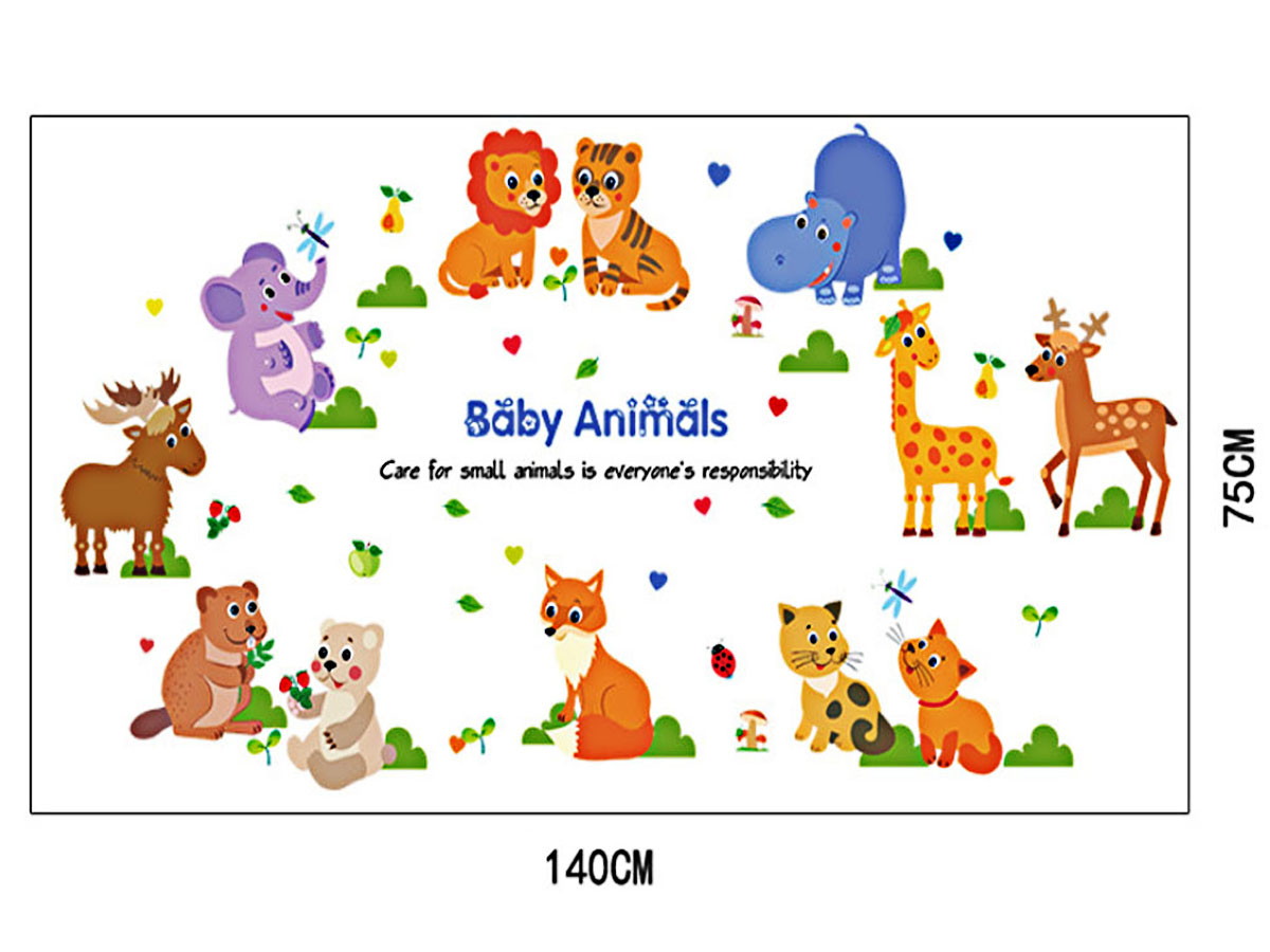 decal dán tường cho bé vòng tròn thú cưng baby animal sk9104