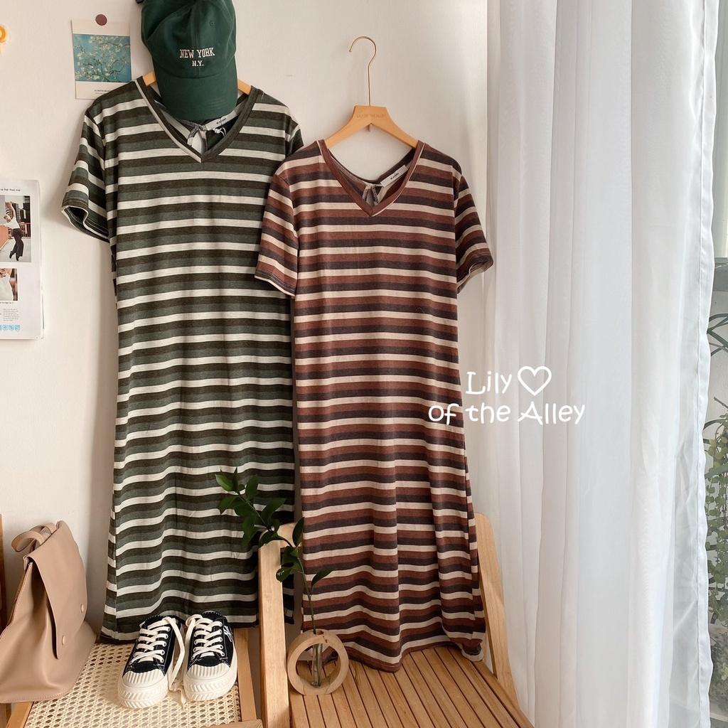 Váy maxi kẻ cộc tay