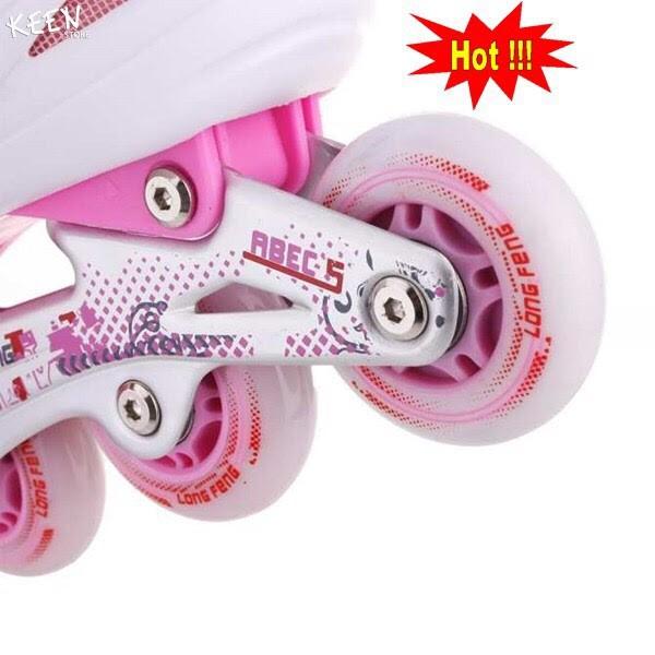 Giày trượt Patin, Long Feng Hồng- Trắng Cao Cấp MS9339