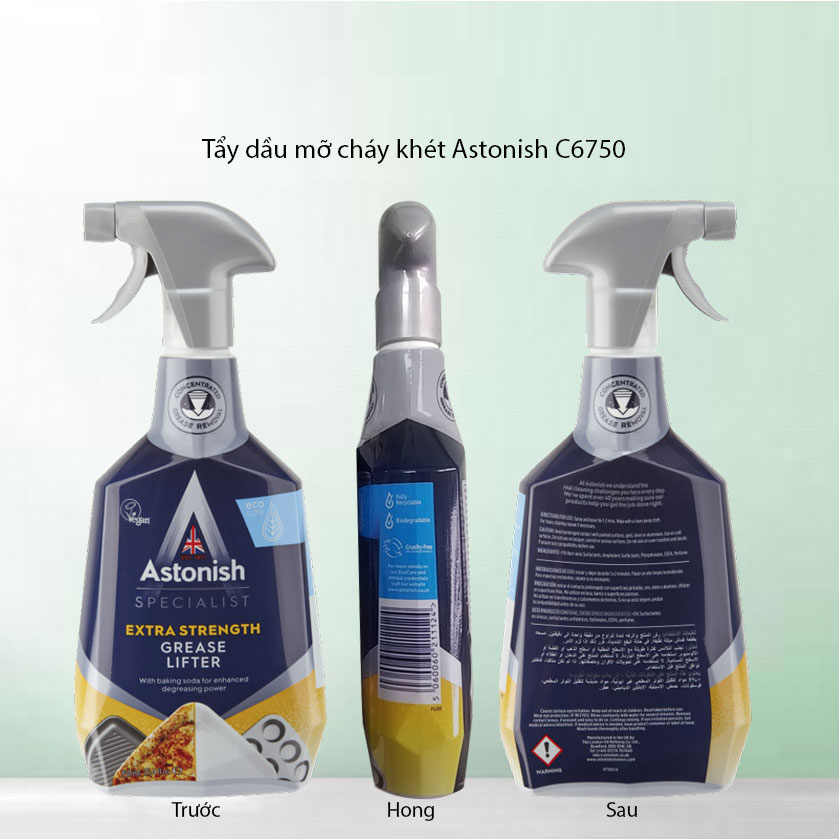 Bình xịt tẩy dầu mỡ và cháy khét Astonish C6750 750ml nhập khẩu từ Anh Quốc loại bỏ mạnh mẽ các vết bẩn dầu mỡ cháy khét trên đồ dùng nhà bếp