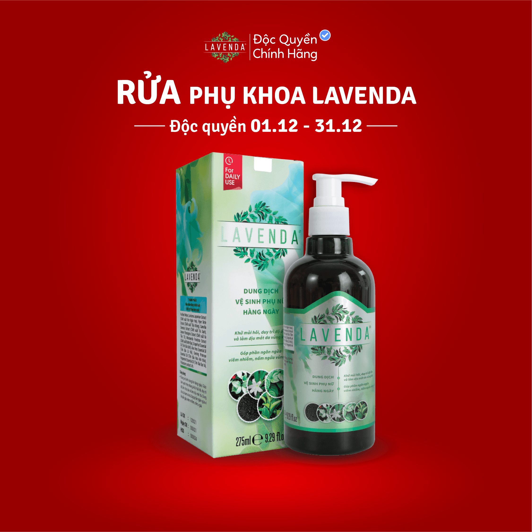 Dung dịch vệ sinh thảo dược LAVENDA giúp đánh bay khí hư, huyết trắng, nấm ngứa, khử mùi hôi 275ml