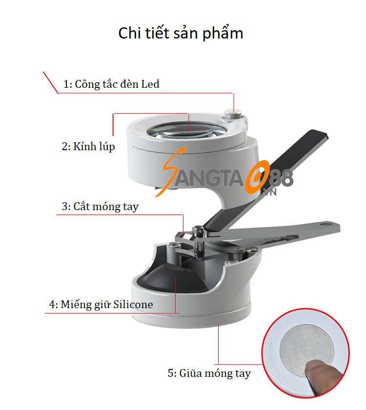 Kính lúp chuyên dụng làm nail, cắt móng tay có đèn K8028 (Tặng móc khoa tô vít 3in1)