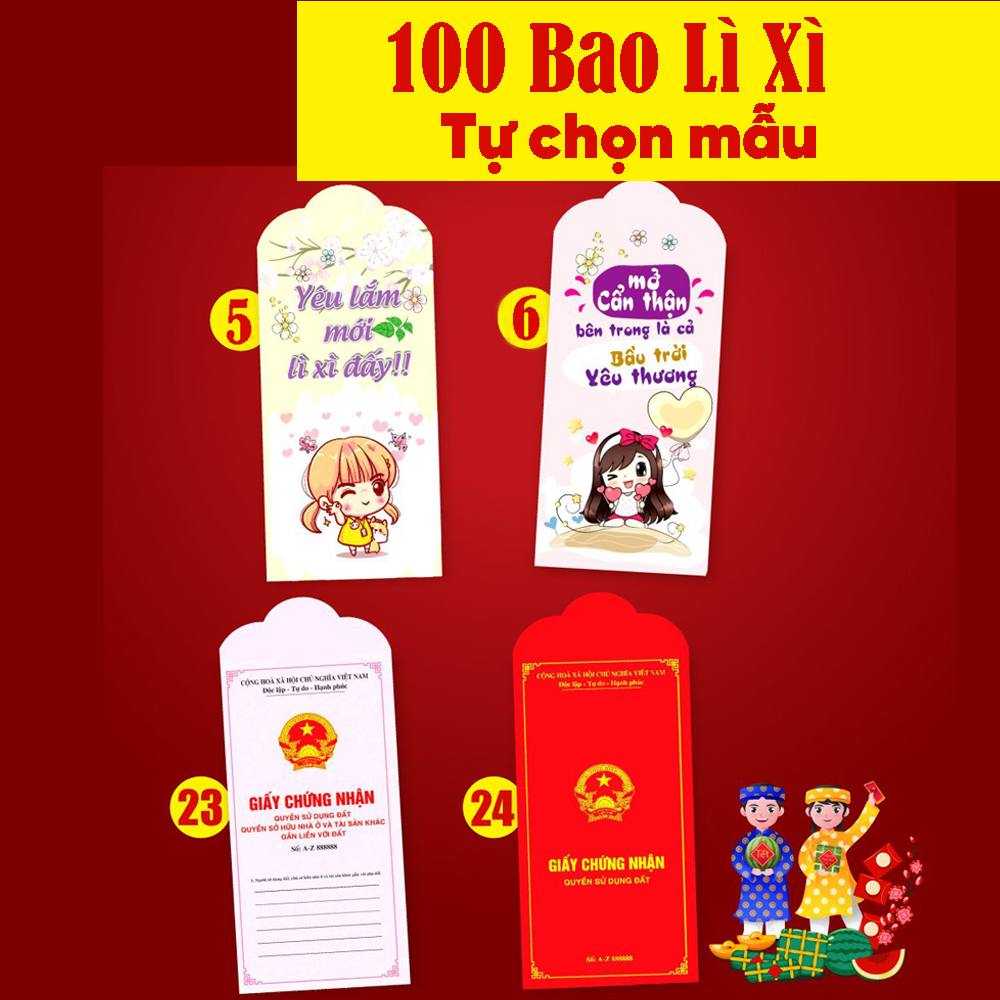 Sỉ 100 Bao Lì Xì Tết Quý Mão 2023 Đẹp Được Chọn Mẫu Và Tặng Kèm Túi Bóng Kính / Nhiều mẫu Lựa Chọn LGN