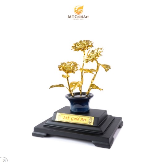 Chậu hoa hướng dương dát vàng MT Gold Art- Hàng chính hãng, trang trí nhà cửa, phòng làm việc, quà tặng vợ, bạn bè, sếp, đối tác, khách hàng, tân gia, khai trương