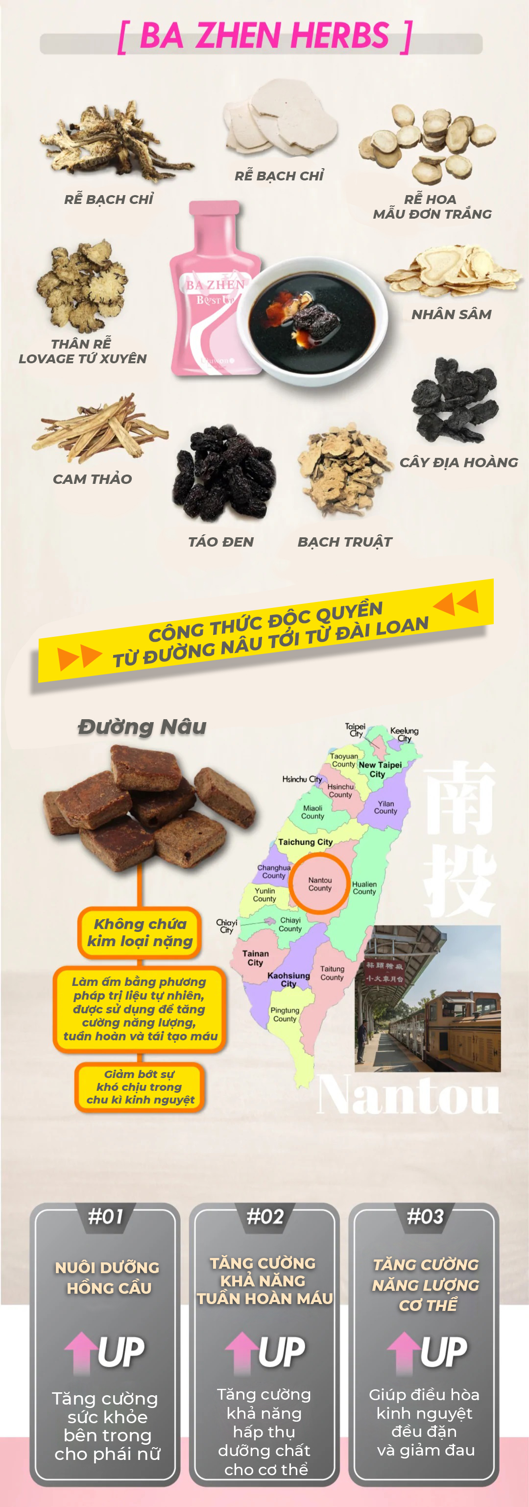 Combo 3 Hộp Nước Uống Thảo Mộc Đài Loan Hỗ Trợ Giảm Đau Bụng, Điều Hòa Kinh Nguyệt, Detox, Da Đẹp, Dáng Thon, Bổ Mắt Ba Zhen Ujuwon