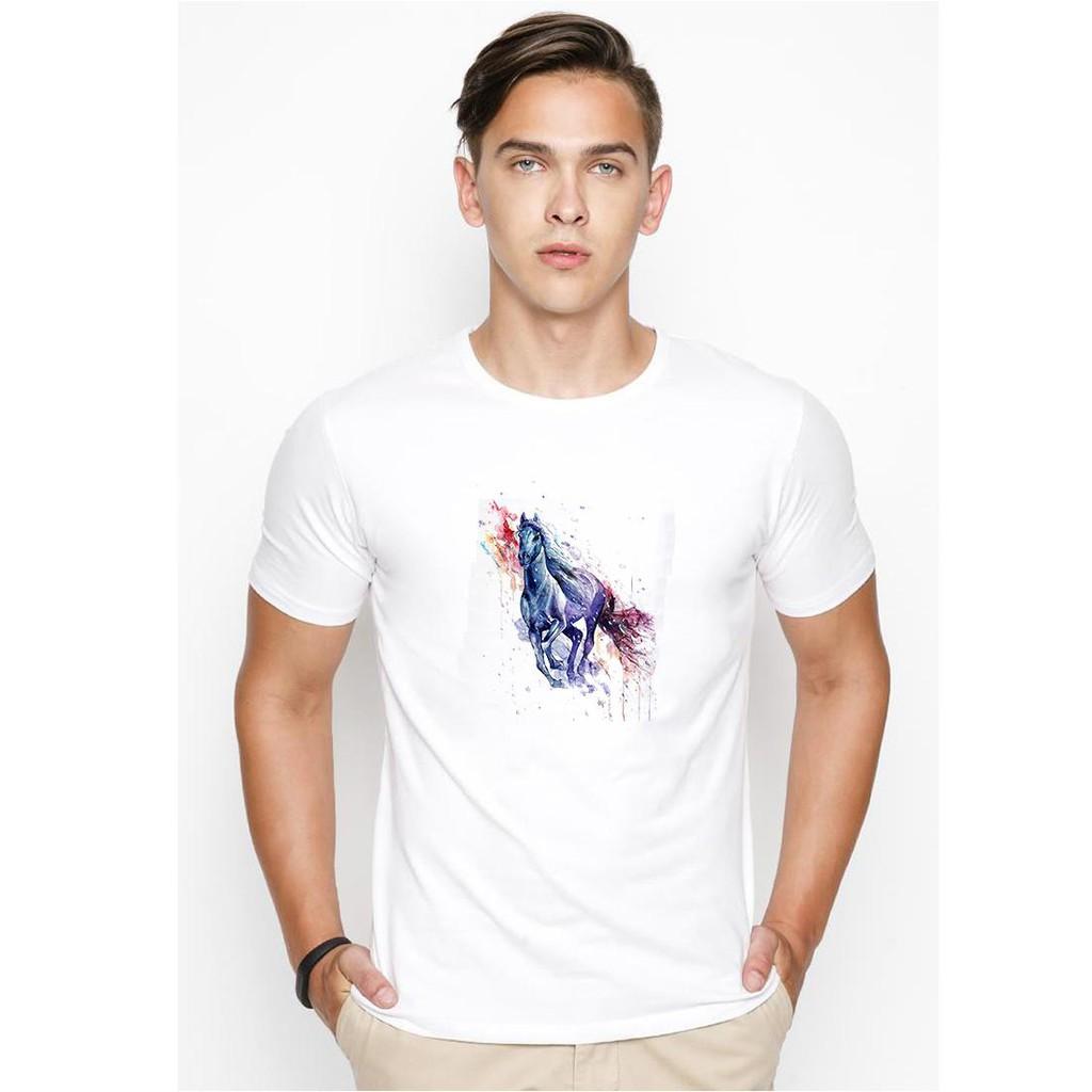 Áo thun nam in hình ngựa hoàng đa sắc vải dày mịn TEE19S9