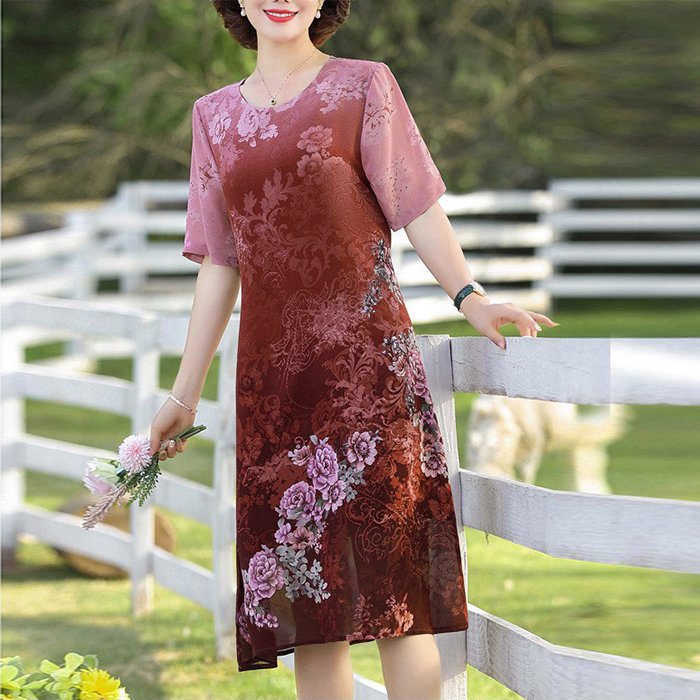 Đầm Trung Niên Kiểu Suông Dáng Dài Cho Mẹ Trung Niên U50, U60 Tay Lỡ Hoa Voan Cao Cấp GOTI 3303
