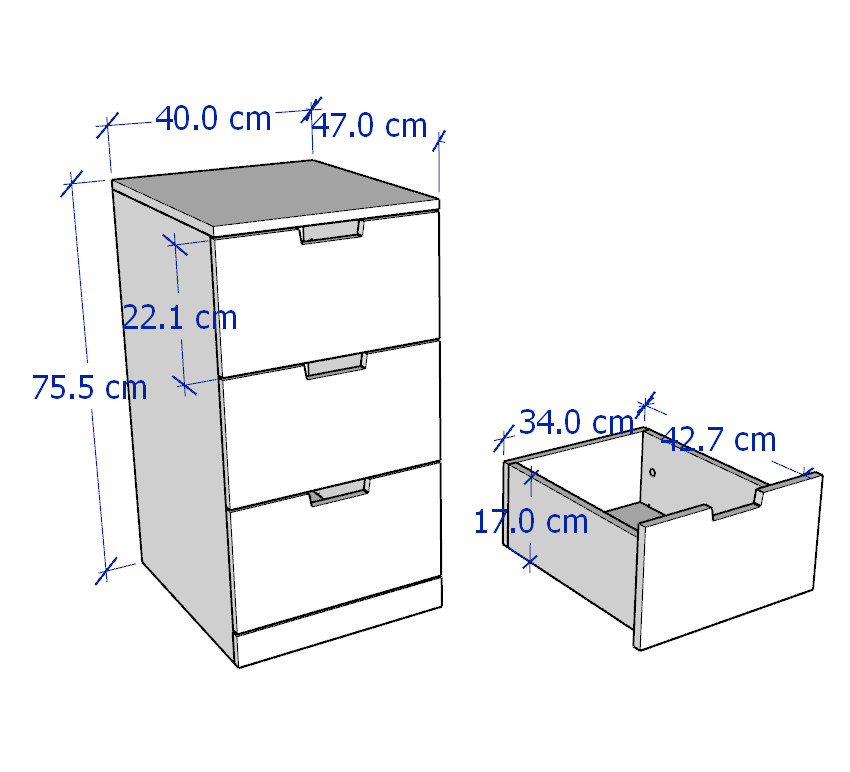 BANALDO, Tủ đựng đồ lưu trữ 3 ngăn kéo, 40x47x76cm - Phong cách Bắc Âu