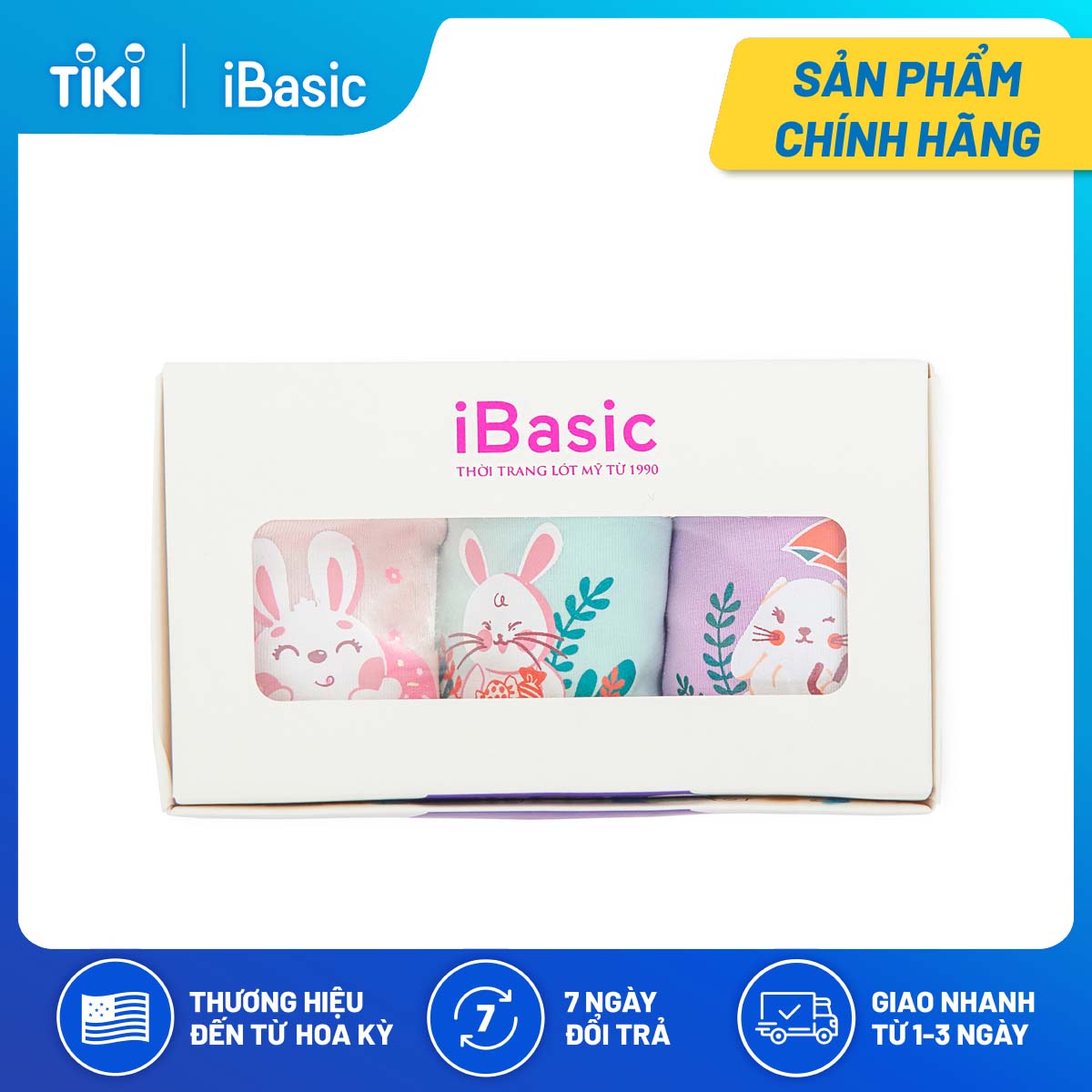 Hộp 3 quần lót bé gái cotton dạng đùi iBasic PANG009