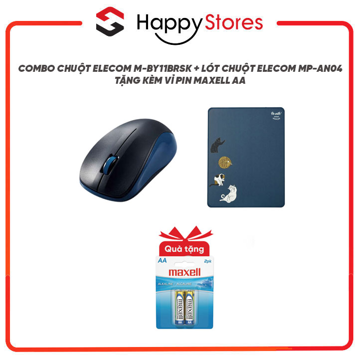 Combo Chuột Không Dây Yên Tĩnh ELECOM M-BY11BRSK VÀ Lót Chuột ELECOM MP-AN04 (Tặng kèm vỉ 2 viên pin Maxell AA) - Hàng chính hãng