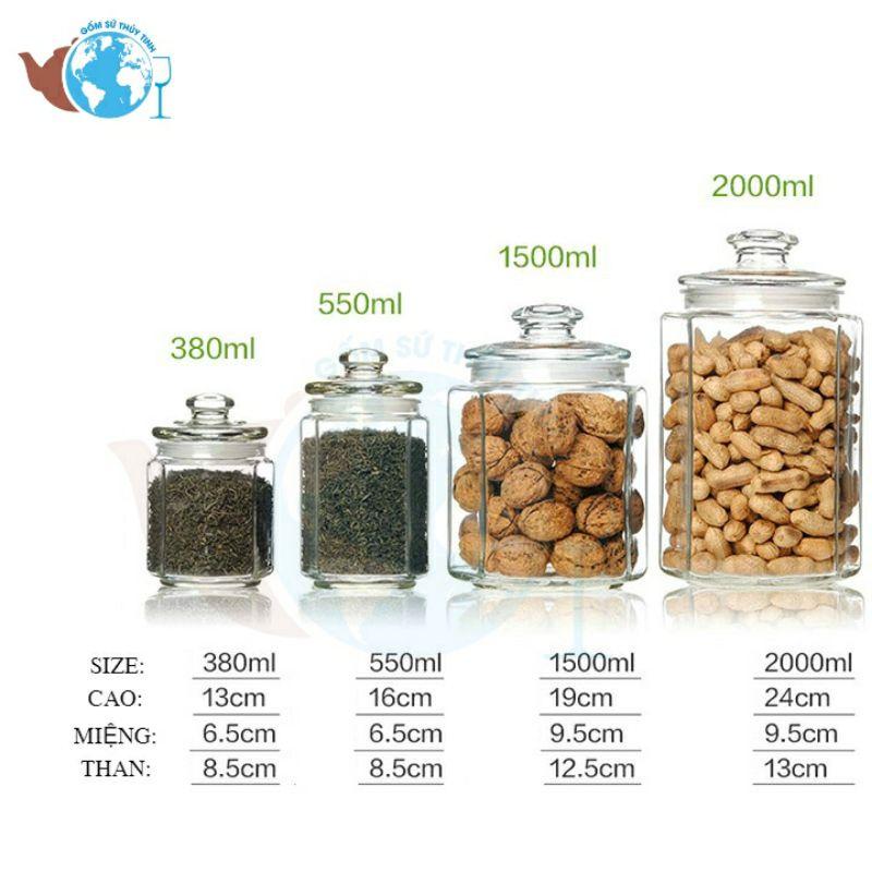 Hũ Lọ Thủy Tinh Đựng Gia Vị Lục Giác 3 lít Có Gioăng Chống Thoát Khí