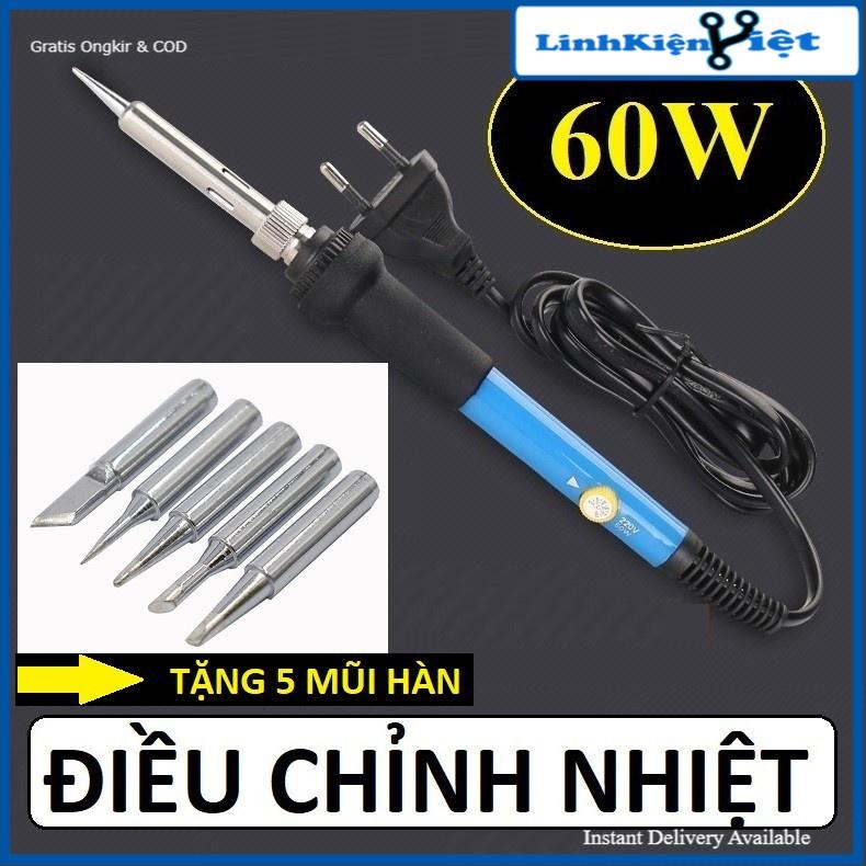 Mỏ hàn thiếc màu xanh điều chỉnh nhiệt độ tq936 60W, tay hàn nhiệt 936 + nhựa thông + thiếc hàn + 5 mũi hàn + công tắc