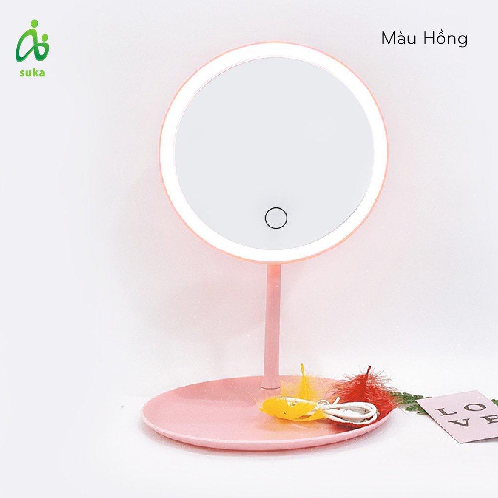 Gương để bàn-gương trang điểm đèn led hồngtrắng pastel SK - Hồng