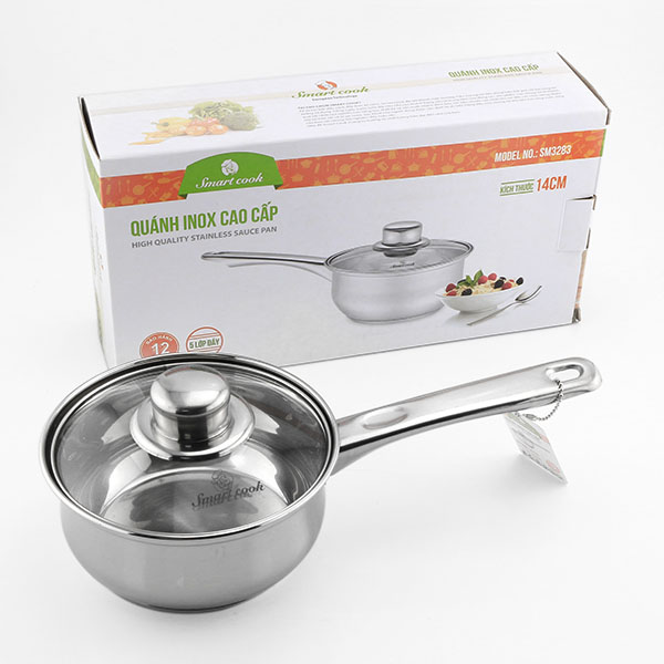 Quánh Inox đường kính 14cm Elmich Smartcook SM3283 vung kính - Hàng chính hãng