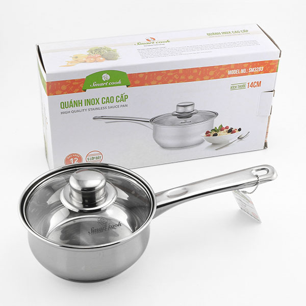 Quánh Inox đường kính 14cm Elmich Smartcook SM3283 vung kính - Hàng chính hãng