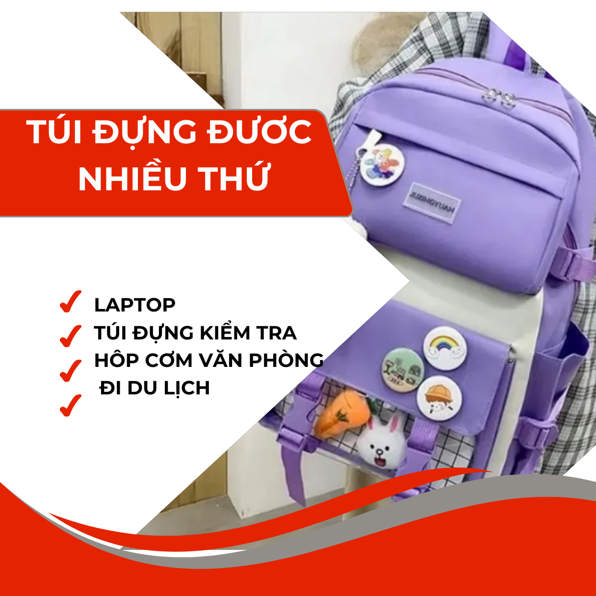 Sét 5 món Balo, Túi Xách Đi Học Laptop thời trang cặp sách cho học sinh và Sinh viên đi học