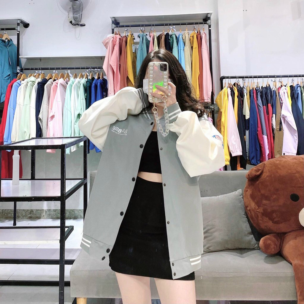 Áo Khoác Dù Hai Lớp Unisex, Áo Khoác Bomber Form Rộng 2 Màu Babge Nam Nữ Ulzzang, Labibi