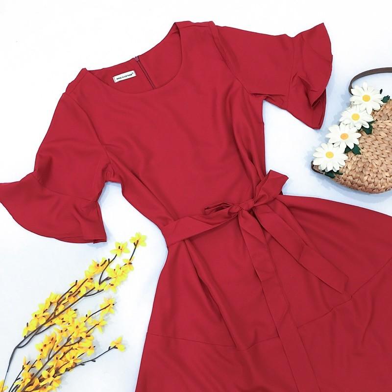 Đầm váy đỏ cột eo (kèm hình thật)
