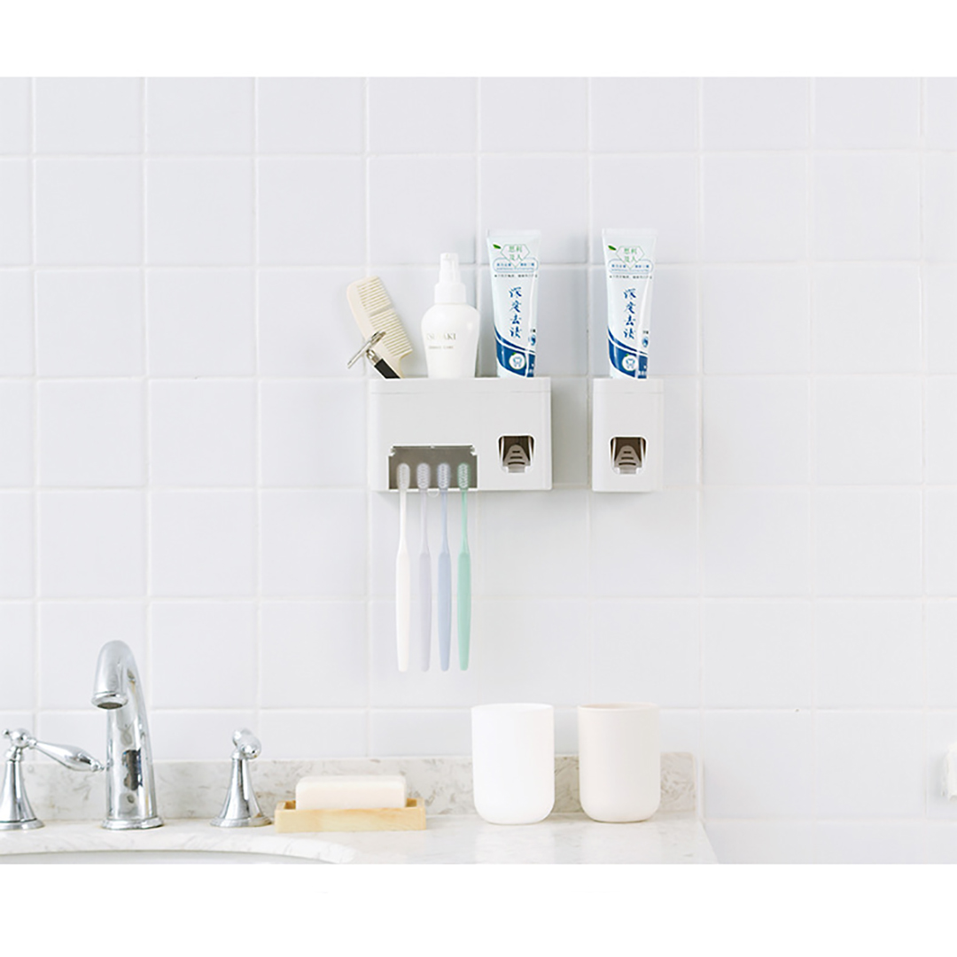 Giá để bàn chải đánh răng và dụng cụ lấy kem đánh răng tự động 2458 treo tường đa chức năng