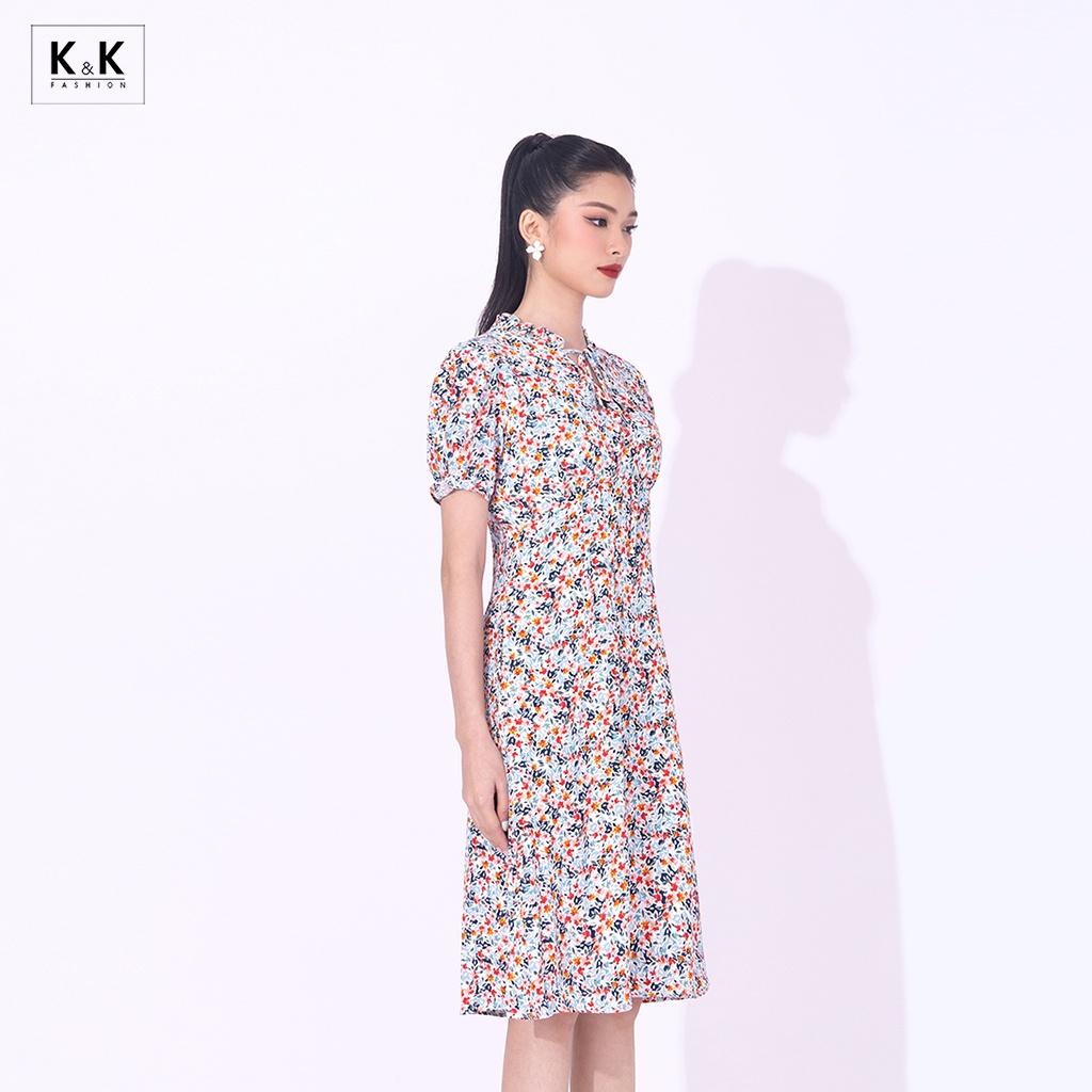 Đầm Hoa Nhí Công Sở Dáng Chữ A K&amp;K Fashion KK117-19 Chất Liệu Lanh Hàn