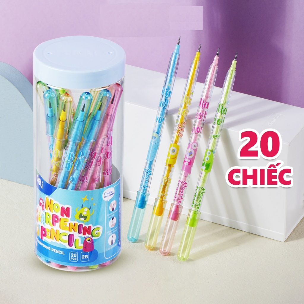 Hộp 20 Bút chì khúc Deli EC086 - Chì 2B, nhiều màu sắc lựa chọn