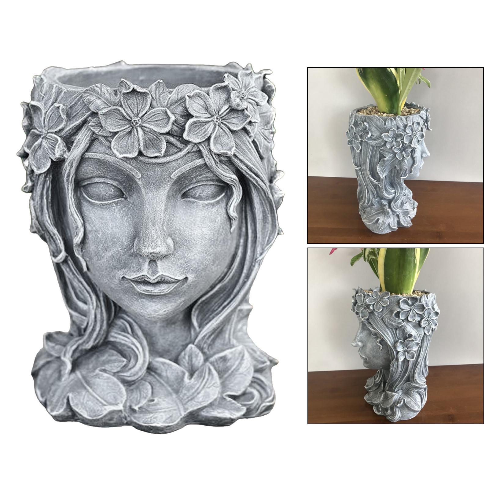 Face Sculpture Succulent Cactus Head Flowerpot Plant Pots Containers Gray