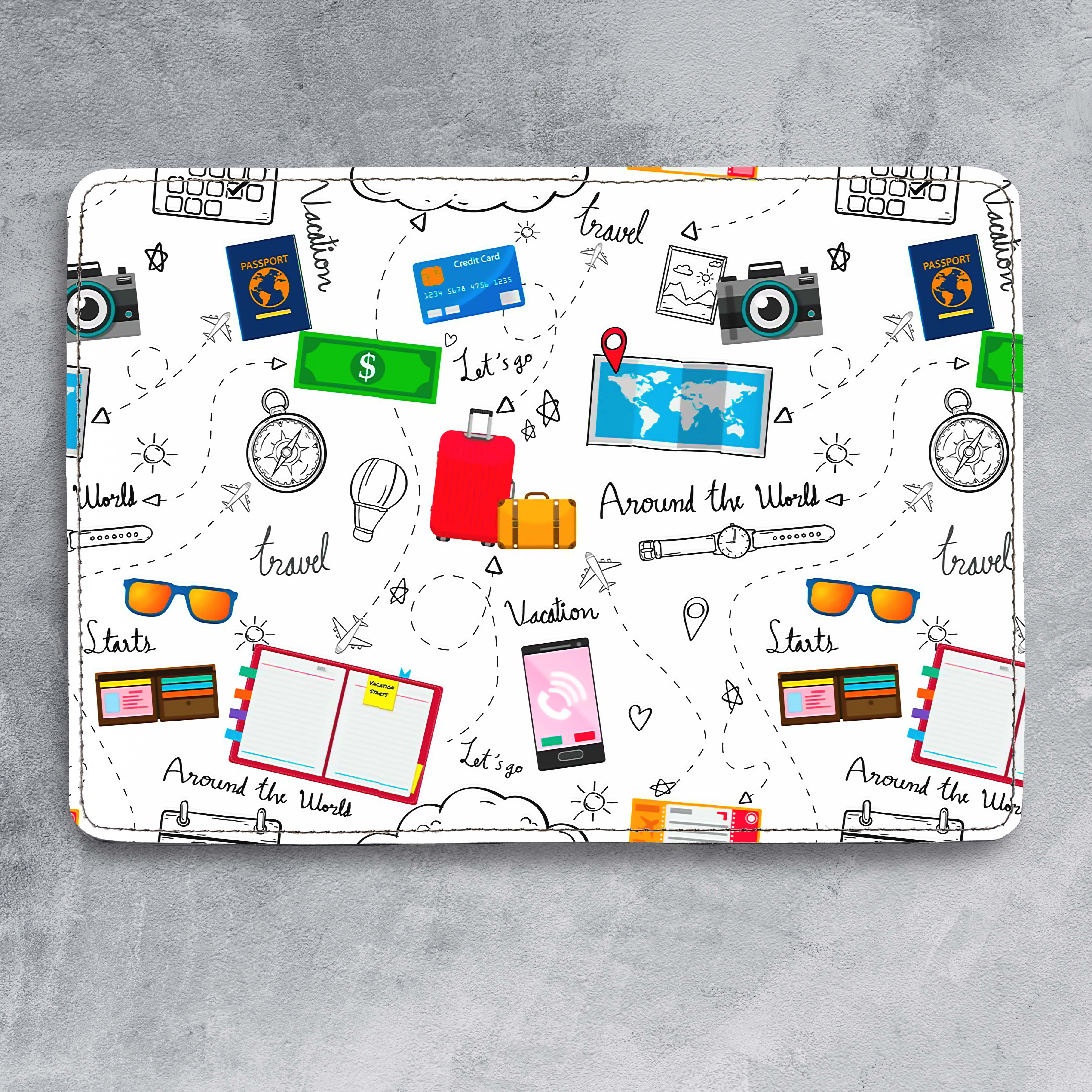 Ví Đựng Passport Du Lịch AROUND THE WORLD - Bao Da Đựng Hộ Chiếu Và Phụ Kiện Stickers - Passport Cover Holder - Thiết Kế Cute - Cá Tính - LT017